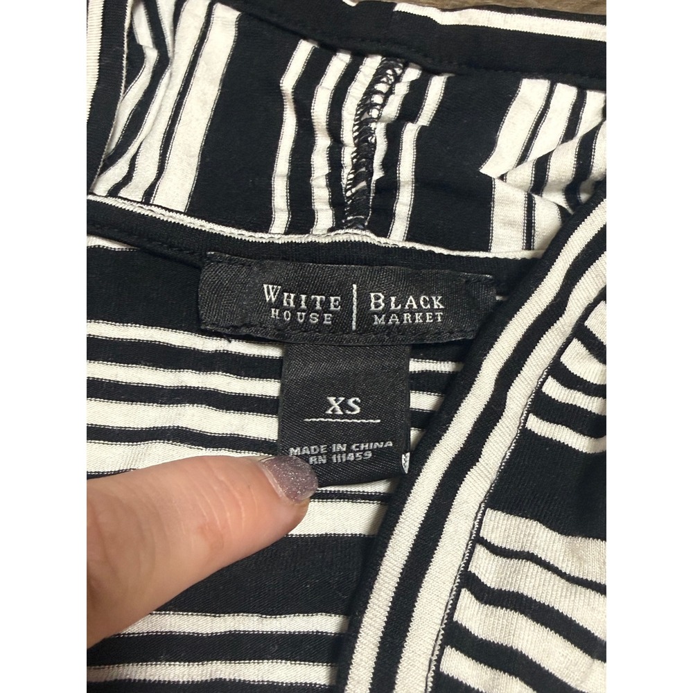 White House Black Cardigan XS Black White Striped Open Front Preloved - Picture 3 of 9